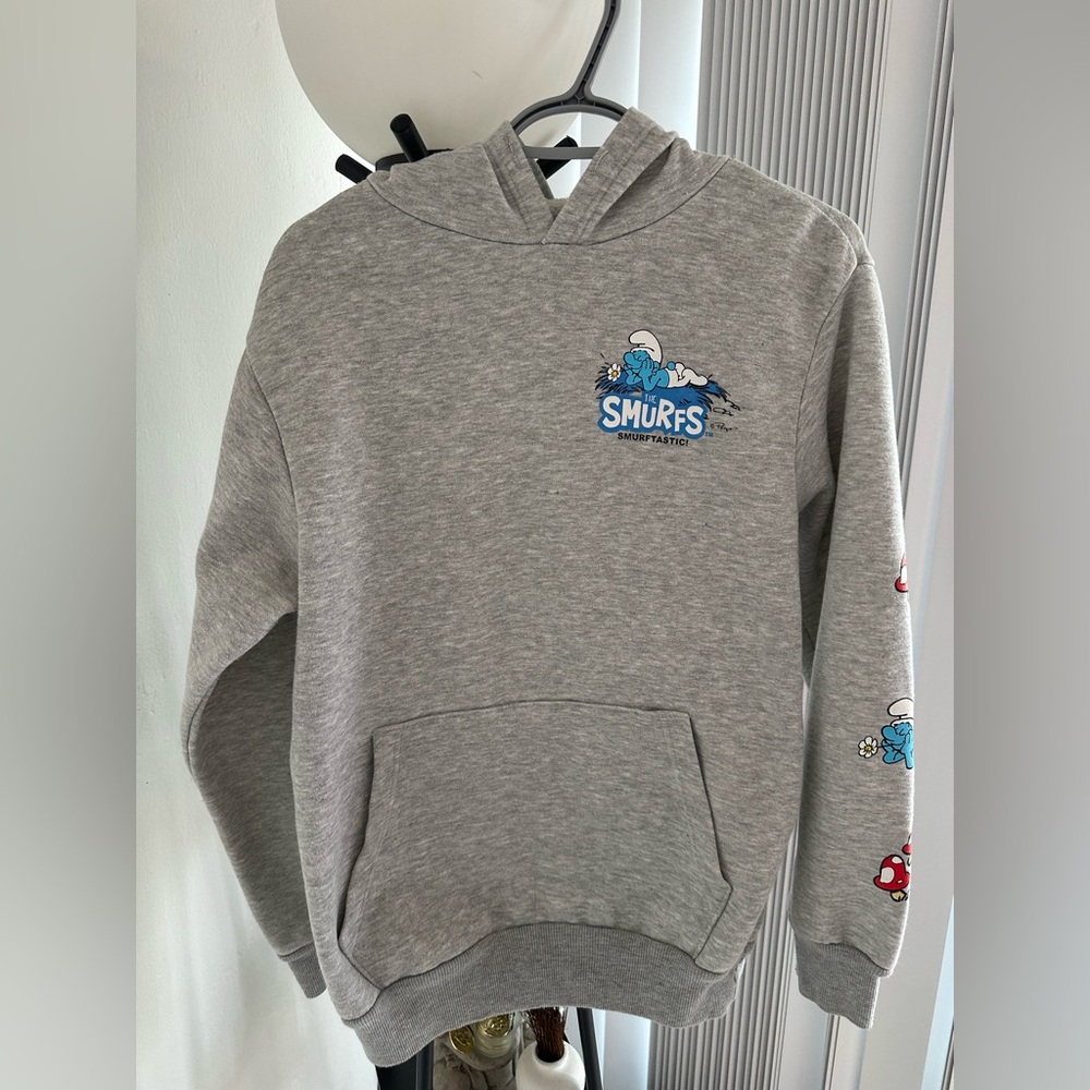 The Smurfs Gray Smurftastic La La La Graphic Hoodie Sweatshirt Adult Size S